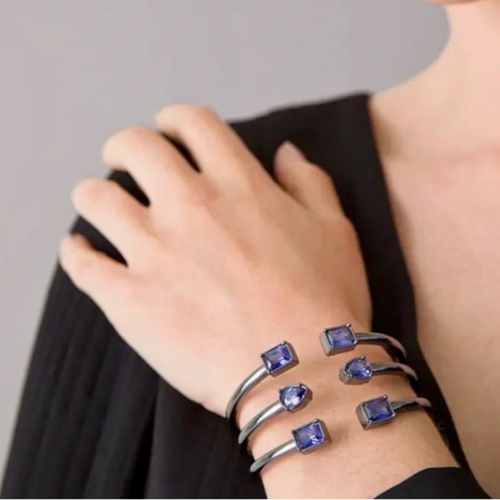 White House Black Market Hematite and Purple CZ Cuff Bracelet